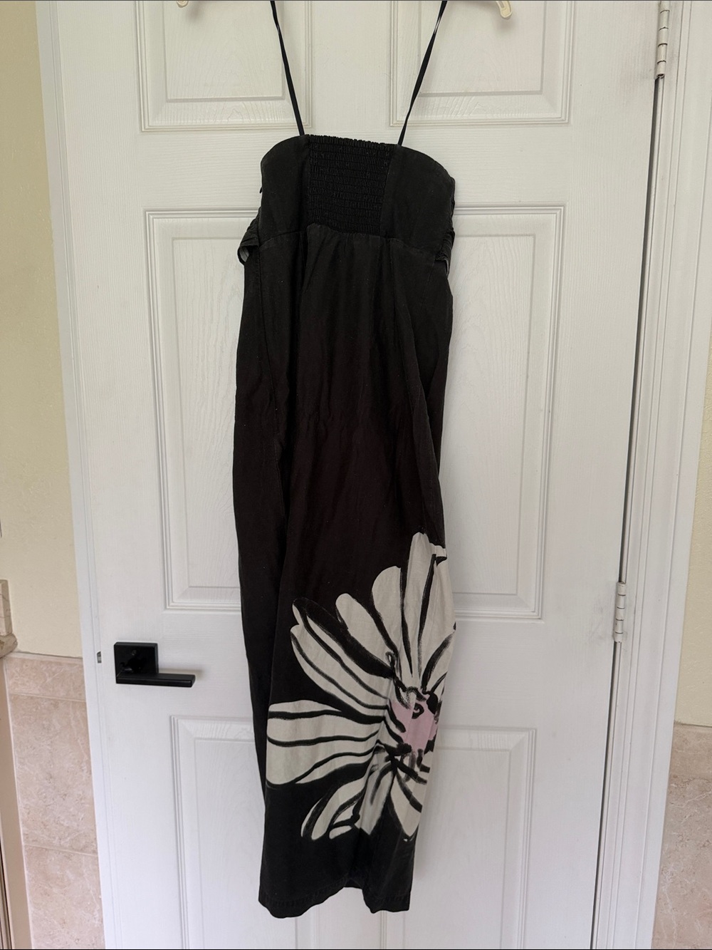 Black Strapless Midi Dress with Floral Accent - Picture 2 of 2